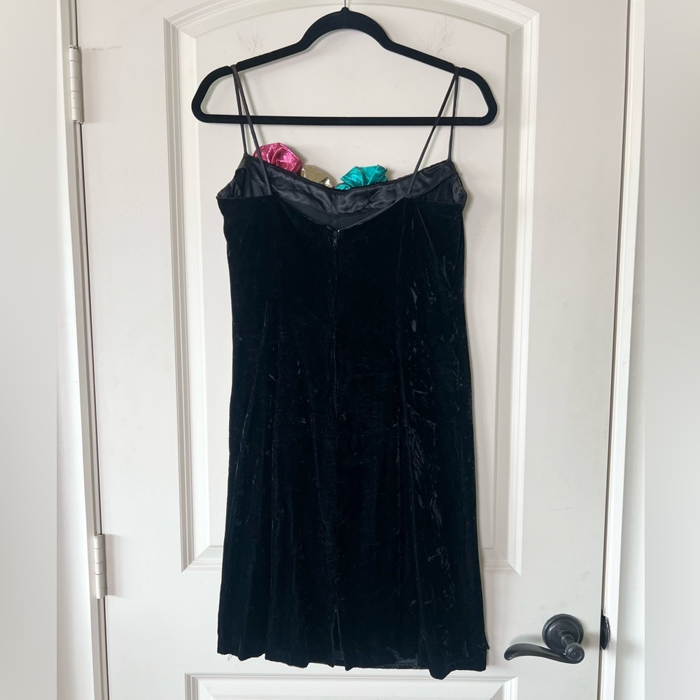 Vintage Gunne Sax Black Velvet Mini Dress Jessica McClintock Metallic Rosettes - Picture 5 of 13